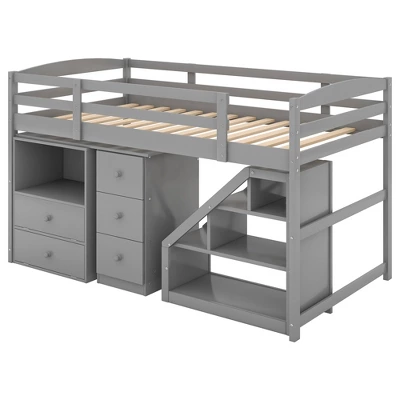 Twin Size Loft Bed With Multifunctional Movable Built-in Desk And Staircase-ModernLuxe - Image 4