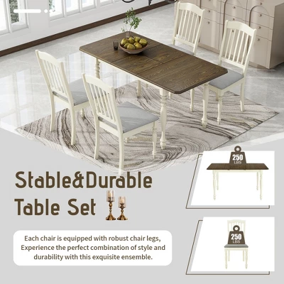 5 PCS Mid-Century Extendable Dining Table Set With 15inch Butterfly Leaf And 4 Upholstered Chairs-ModernLuxe - Image 4
