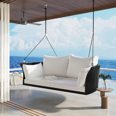 51.9" 2-Person Hanging Rattan Woven Swing Seat - ModernLuxe - Image 9