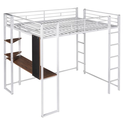 Full Size Metal Loft Bed With 2 Shelves And One Desk - ModernLuxe - Image 6