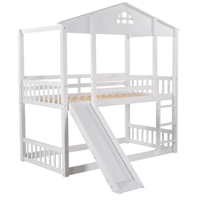 Twin Over Twin House Shaped Bunk Bed With Convertible Slide And Ladder-ModernLuxe - Image 8