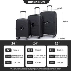 3 PCS Expanable Luggage Set, PP Lightweight Hardshell Spinner Wheel Suitcase With TSA Lock (20+24+28)-ModernLuxe