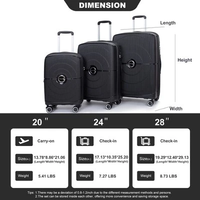 3 PCS Expanable Luggage Set, PP Lightweight Hardshell Spinner Wheel Suitcase With TSA Lock (20+24+28)-ModernLuxe