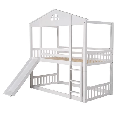 Twin Over Twin House Shaped Bunk Bed With Convertible Slide And Ladder-ModernLuxe - Image 5