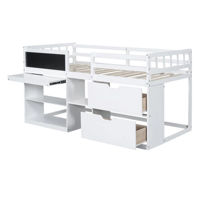 Twin Size Low Loft Bed With Rolling Desk, Shelves And Drawers - ModernLuxe - Image 5