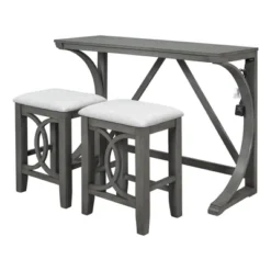 Farmhouse 3-Piece Counter Height Dining Table Set With USB Port And Upholstered Stools-ModernLuxe
