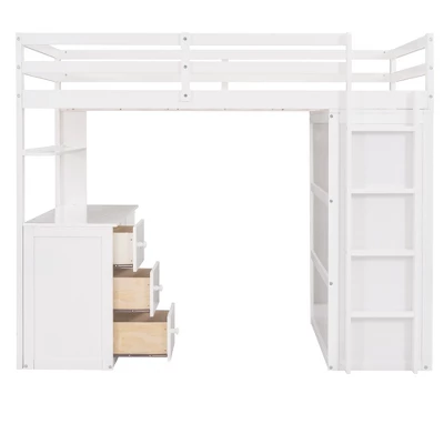 Twin Size Loft Bed With Drawers, Desk And Wardrobe-ModernLuxe - Image 6
