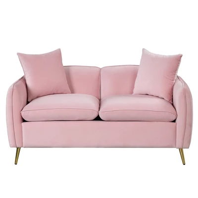 Velvet Upholstered Sofa With Armrest Pockets, 2 Pillows And Golden Metal Legs-ModernLuxe - Image 3