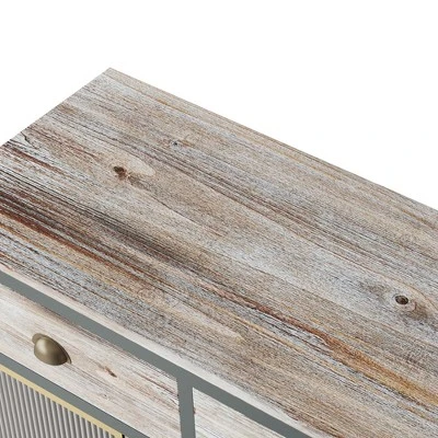 47.6" Modern Freestanding 4 Glass Door Sideboard With 3 Top Drawers, Natural - ModernLuxe - Image 9