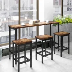Counter Height Extra Long Dining Table Set With 3 Stools-ModernLuxe