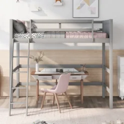 Twin Size Wood Loft Bed With Ladder-ModernLuxe
