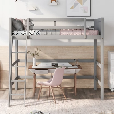 Twin Size Wood Loft Bed With Ladder-ModernLuxe