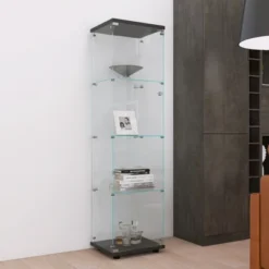 Freestanding Glass Display Cabinet With 4 Shelves And Doors - ModernLuxe