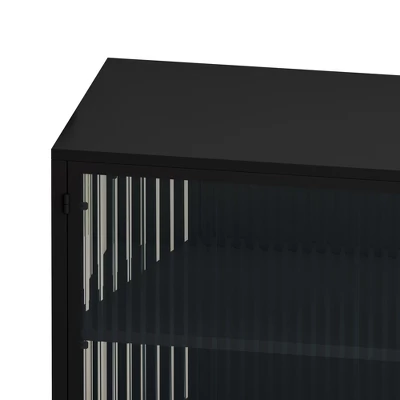 43.31" Contemporary Glass Door Cabinet With Two Levels Of Storage, Black - ModernLuxe - Image 6