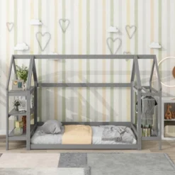 Twin Size House Shape Floor Bed With 2 Detachable Stands - ModernLuxe