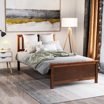 Twin Size Wood Platform Bed With Headboard, Footboard And Wood Slat Support-ModernLuxe - Image 6