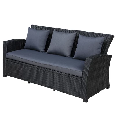 4 PCS Outdoor Rattan Conversation Set, Patio Sofa Seating Group With Cushions, Black-ModernLuxe - Image 6
