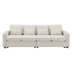 104" 4-Seater Modern Minimalist Linen Fabric Sofa With Arm Pockets And 4 Pillows - ModernLuxe