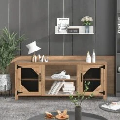 TV Stand For TVs Up To 65'' With Large Storage Space, Entertainment Center With 3 Levels Adjustable Shelves-ModernLuxe