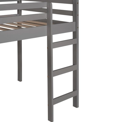 House Shape Twin Size Loft Bed With Slide, Gray - ModernLuxe - Image 9