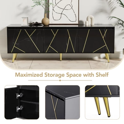 Modern TV Stand For 65" TV With Large Storage, Black - ModernLuxe - Image 4