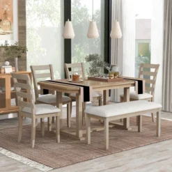 6 PCS Rubber Wood Dining Table Set With Beautiful Wood Grain Veneer Tabletop And Soft Cushion-ModernLuxe