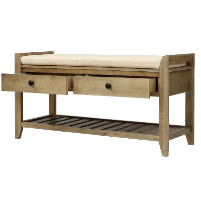 Entryway Storage Bench With Cushioned Seat, Shoe Rack And Drawers-ModernLuxe - Image 10