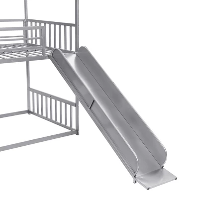 Twin Over Twin Metal Bunk Bed House Bed With Slide And Staircase-ModernLuxe - Image 10