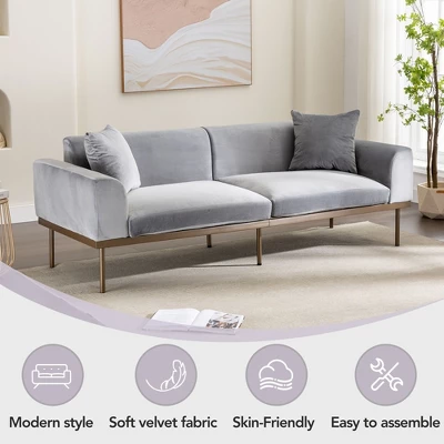 Modern Velvet Loveseat Sofa With Metal Legs And Two Pillows-ModernLuxe - Image 6