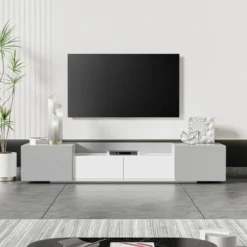 Modern TV Stand For 70" TV With Large Storage And Magnetic Doors, White - ModernLuxe