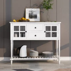 Farmhouse Double Door Console Table With Bottom Shelf And Drawers-ModernLuxe
