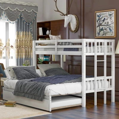 Twin Over Twin Pull-out Bunk Bed With Trundle Bed And Ladder-ModernLuxe - Image 2