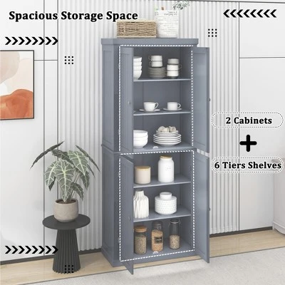 72.4" Minimalist Freestanding Kitchen Storage Cabinet Organizer, Kitchen Pantry With 4 Doors And Adjustable Shelves-ModernLuxe - Image 3