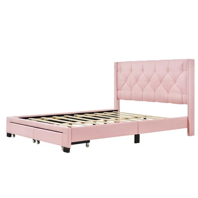 Queen Size Linen Upholstered Storage Platform Bed With Two Drawers-ModernLuxe - Image 6