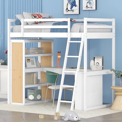 Loft Bed With Ladder, Shelves, And Desk - ModernLuxe - Image 2