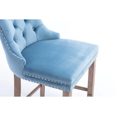 Set Of 2 Velvet Upholstered Barstools With Button Tufted Decoration, Chrome Nailhead Trim And Wooden Legs-ModernLuxe - Image 11