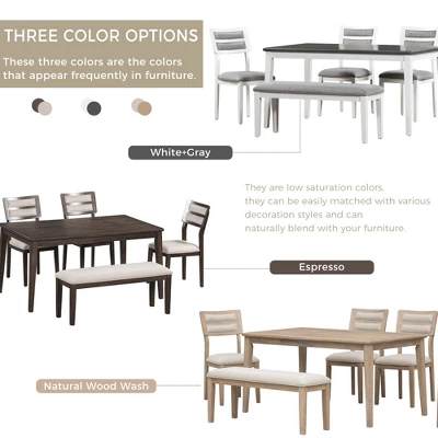 6 PCS Classic Dining Table Set With 4 Upholstered Chairs & Bench-ModernLuxe - Image 7