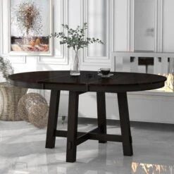 Farmhouse Round Extendable Dining Table With 16" Leaf Wood Kitchen Table - ModernLuxe