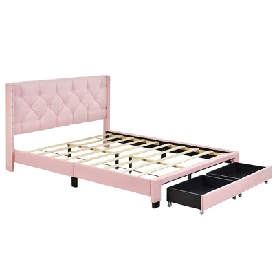 Queen Size Linen Upholstered Storage Platform Bed With Two Drawers-ModernLuxe - Image 4