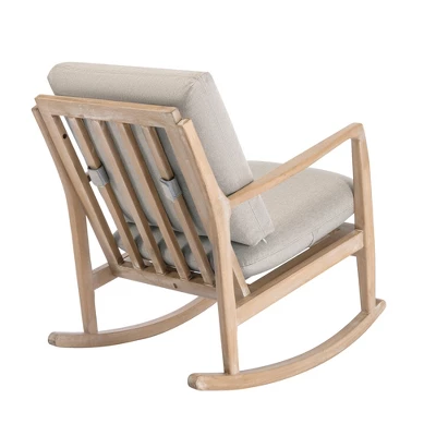Solid Wood Rocking Chair Upholstered In Linen Fabric, Beige - ModernLuxe - Image 7