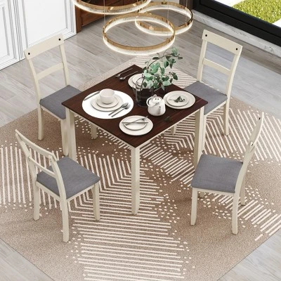 5 PCS Classic Dining Table Set With 4 Upholstered Chairs-ModernLuxe - Image 2