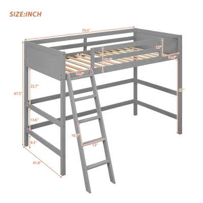 Twin Size Wood Loft Bed With Ladder-ModernLuxe - Image 2