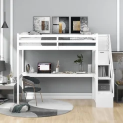 Twin Size Loft Bed With Staircase And Built-in Desk - ModernLuxe