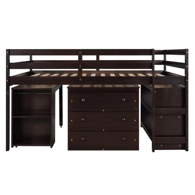 Low Study Full Loft Bed With Cabinets, Shelving And Rolling Portable Desk - ModernLuxe - Image 5