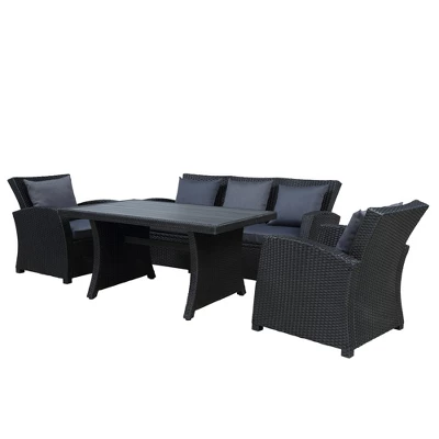 4 PCS Outdoor Rattan Conversation Set, Patio Sofa Seating Group With Cushions, Black-ModernLuxe - Image 5
