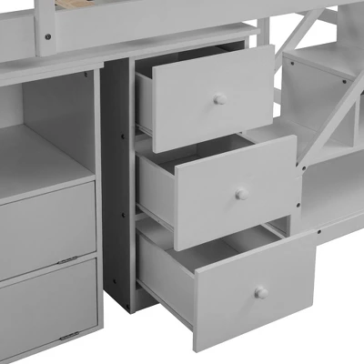 Twin Size Loft Bed With Multifunctional Movable Built-in Desk And Staircase-ModernLuxe - Image 7