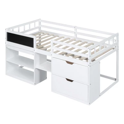 Twin Size Low Loft Bed With Rolling Desk, Shelves And Drawers - ModernLuxe - Image 6