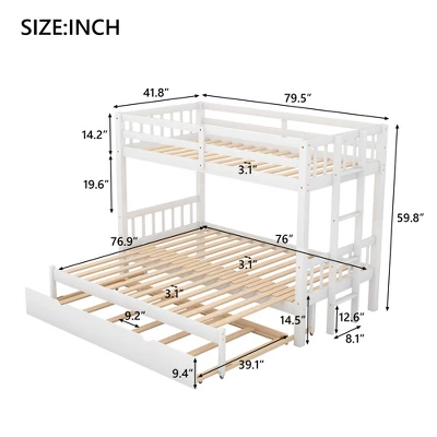 Twin Over Twin Pull-out Bunk Bed With Trundle Bed And Ladder-ModernLuxe - Image 4