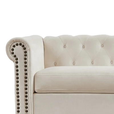 80.3" Classic Upholstered Sofa, Chesterfield Tufted Fabric Sofa Couch-ModernLuxe - Image 4