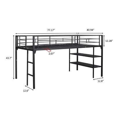 Metal Twin Size Low Loft Bed With Storage Shelf And Stairs, Black - ModernLuxe - Image 2